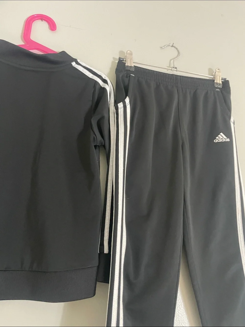 adidas Black & White Three-Stripe Track Jacket and Pants
